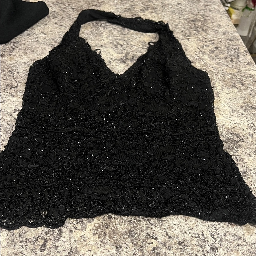 Cache Black Lace Halter Top